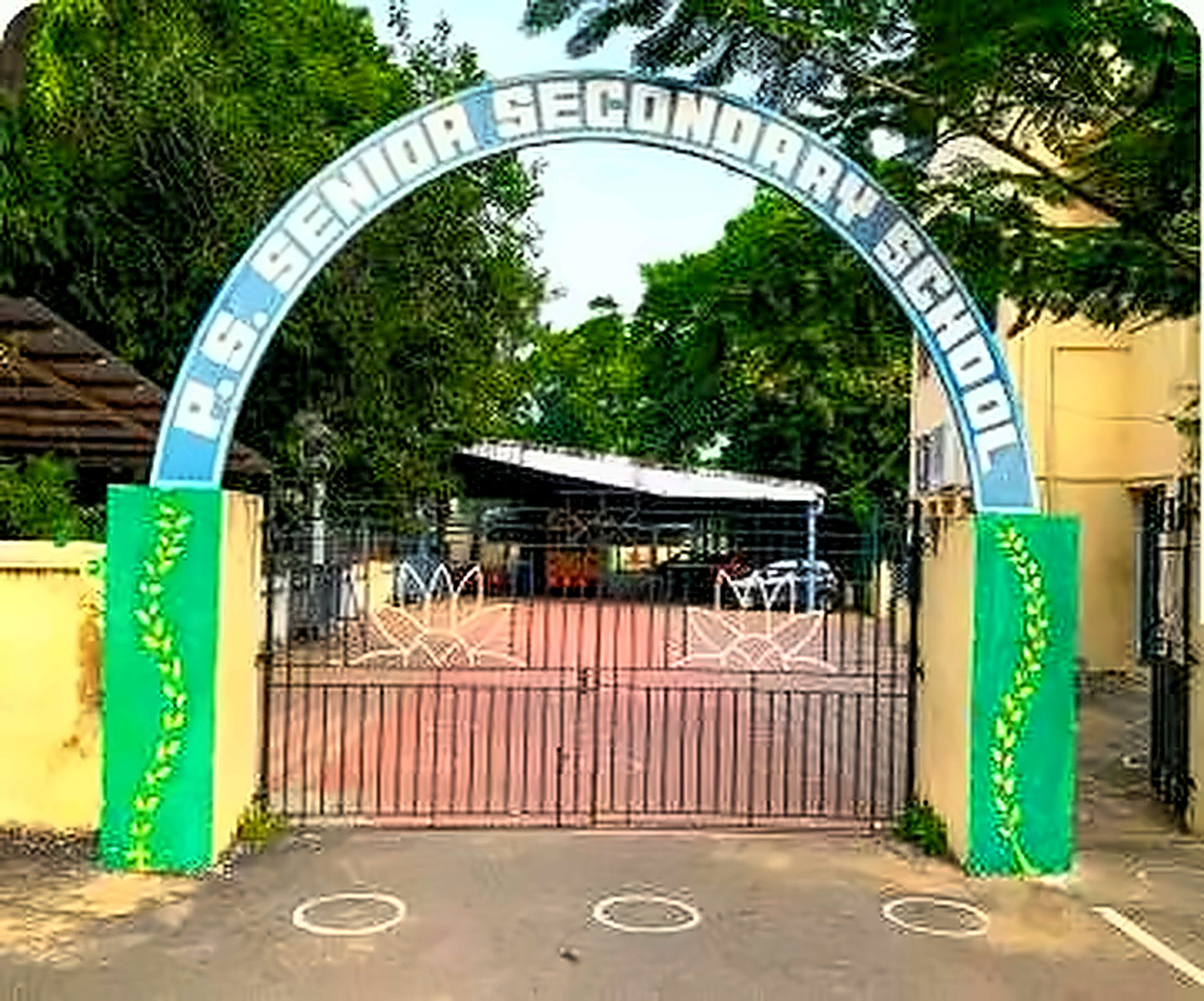 The school’s arched entrance gate
